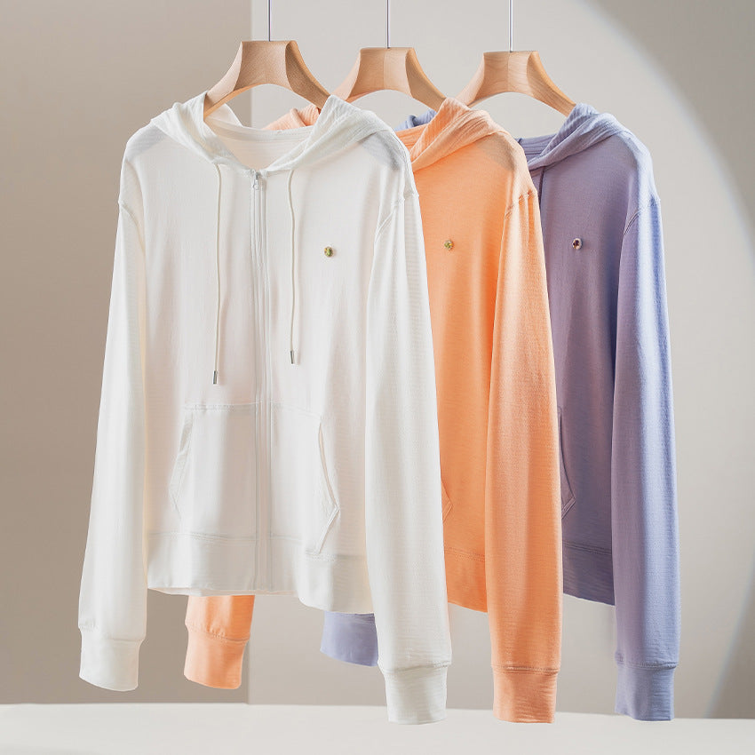 Damen leichte Kapuzen-Sweatjacke aus Slub-Jersey mit durchgehendem Reißverschluss und Kängurutaschen Nord Taschen