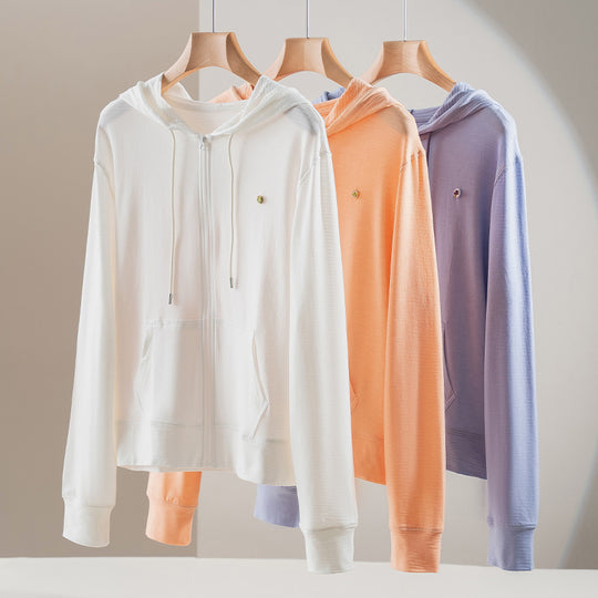 Damen leichte Kapuzen-Sweatjacke aus Slub-Jersey mit durchgehendem Reißverschluss und Kängurutaschen Nord Taschen
