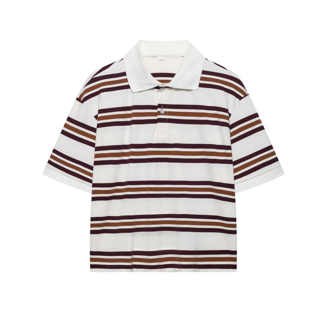 Damen Lässiges Langarm-Poloshirt mit Streifenmuster und Rippbündchen Nord Taschen
