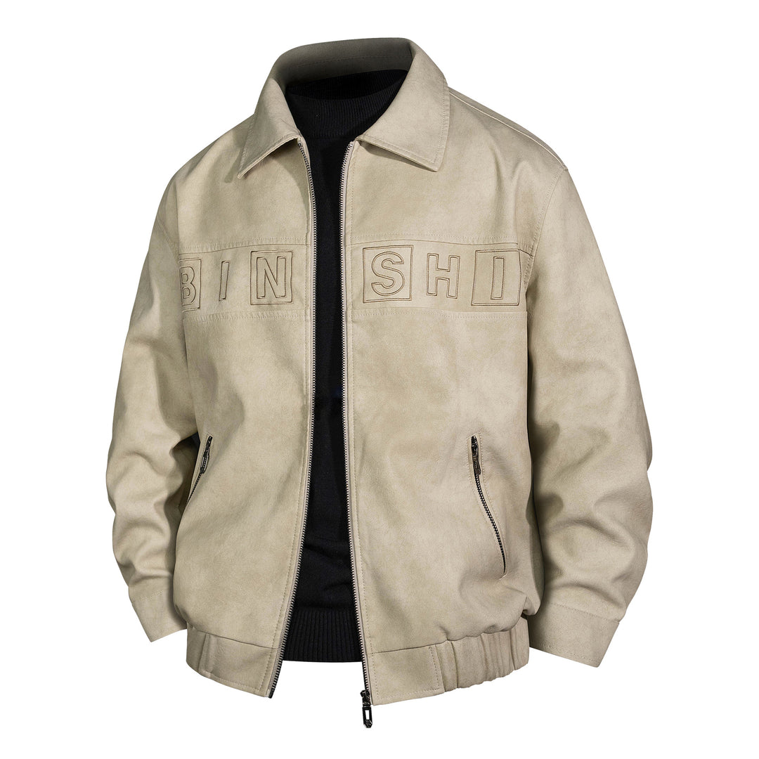 Herren Veloursleder-Optik Bomberjacke mit aufgesetztem Logo und Reißverschluss Nord Taschen