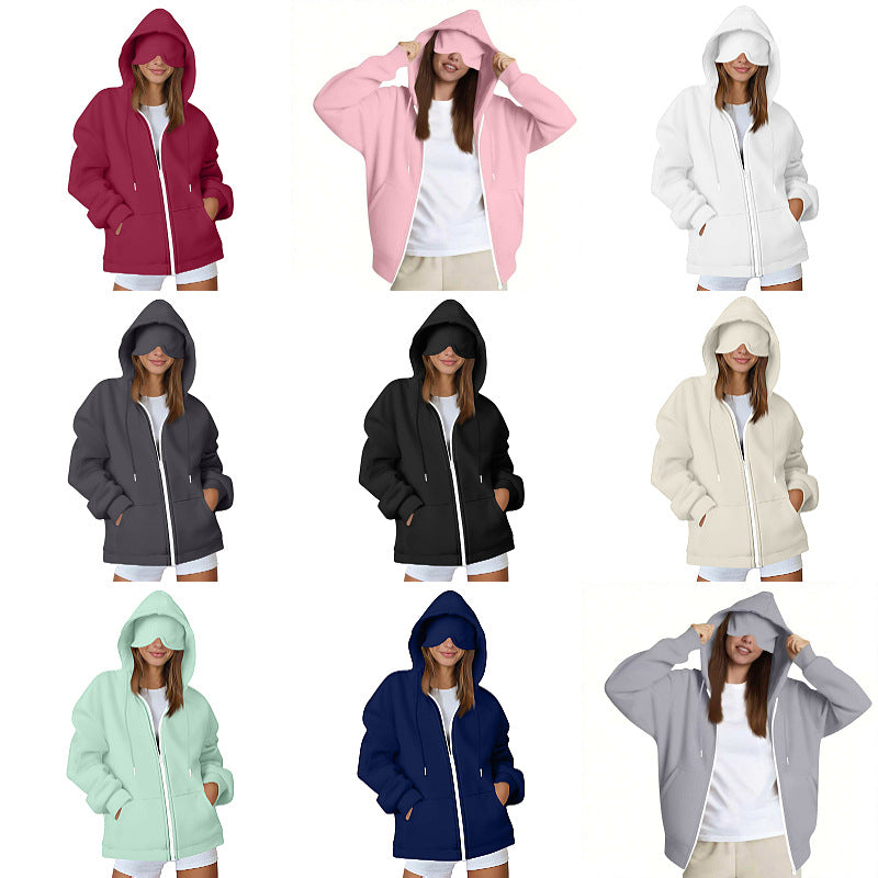 Damen Oversize-Kapuzenjacke mit integrierter Augenmaske und Reißverschluss Nord Taschen