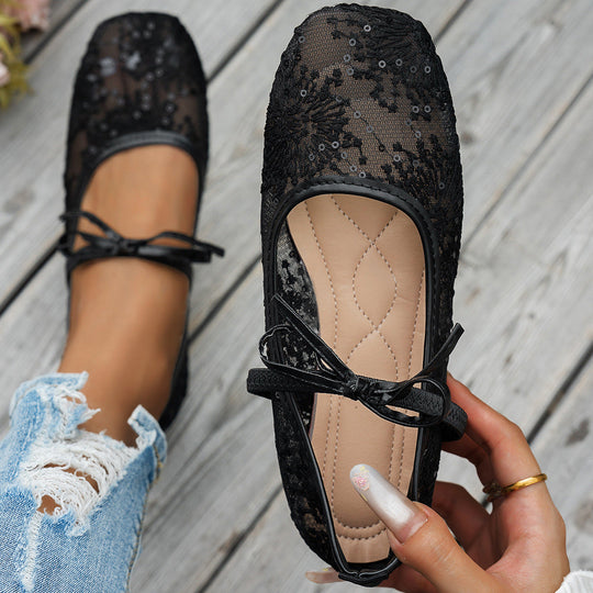Damen elegante Ballerinas mit floralen Applikationen und rutschfester Sohle