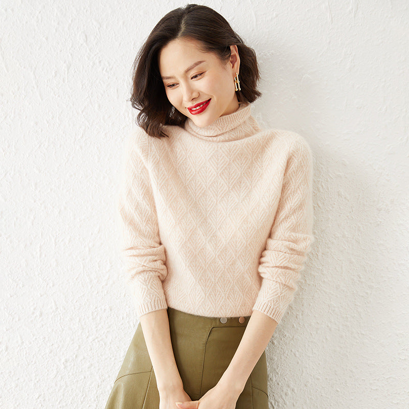 Damen Luxuriöser Mohair‑Mix Rollkragenpullover mit diamantgewNord Taschenter Ajourstruktur Nord Taschen