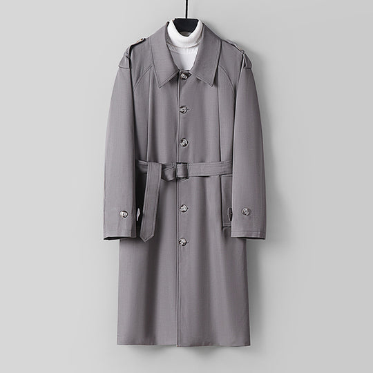 Herren Schlichter Twill-Trenchcoat mit verstellbarem Taillengürtel und Schulterpatten Nord Taschen