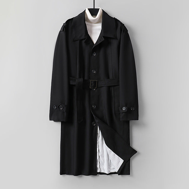 Herren Schlichter Twill-Trenchcoat mit verstellbarem Taillengürtel und Schulterpatten Nord Taschen