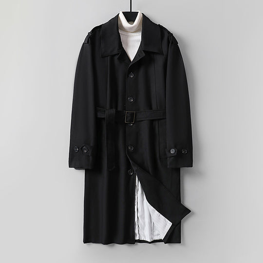 Herren Schlichter Twill-Trenchcoat mit verstellbarem Taillengürtel und Schulterpatten Nord Taschen