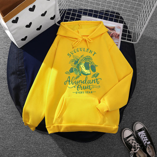 Damen nan Kapuzenpullover im Relaxed-Fit mit botanischer Frucht-Illustration und Kängurutasche Nord Taschen