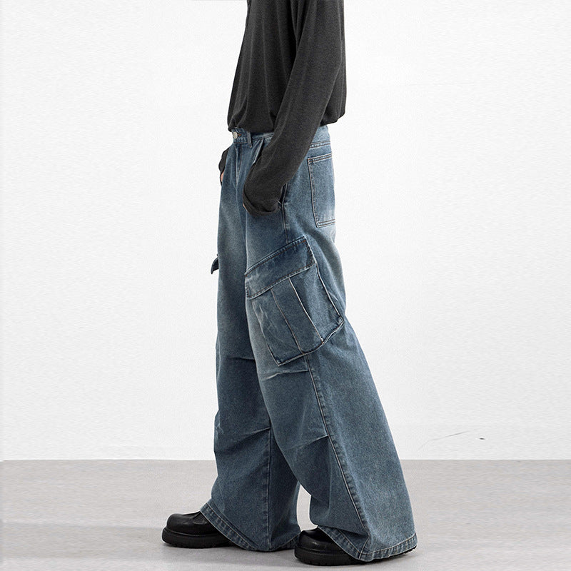 Herren Extraweite Paneel-Denim-Cargohose im weiten Baggy-Cut mit Kniepaneelen Nord Taschen