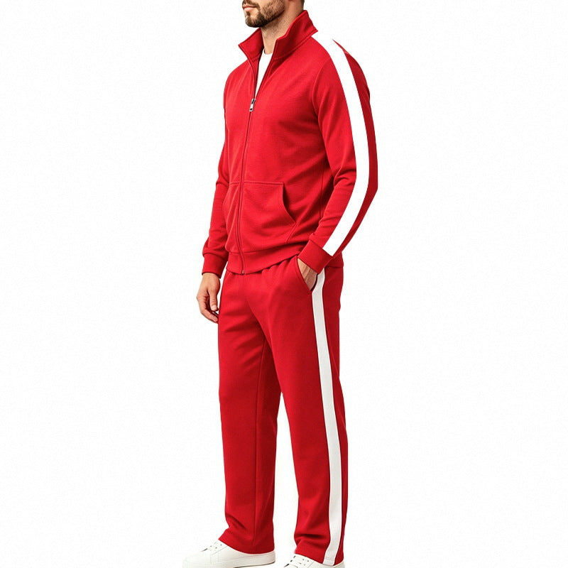 Herren Jogginganzug-Set aus French-Terry mit Stehkragen, Seitenstreifen und Reißverschlussjacke Nord Taschen