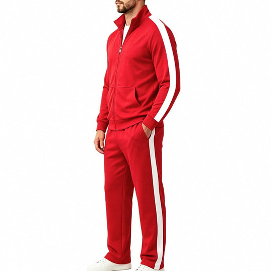 Herren Jogginganzug-Set aus French-Terry mit Stehkragen, Seitenstreifen und Reißverschlussjacke Nord Taschen