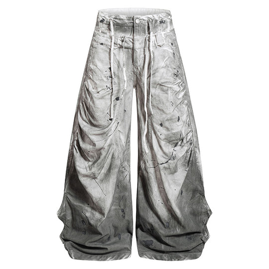 Damen Hochtaillierte weite Culotte‑Hose mit Drapierten Falten, Tunnelzug und Sprenkel‑Print Nord Taschen