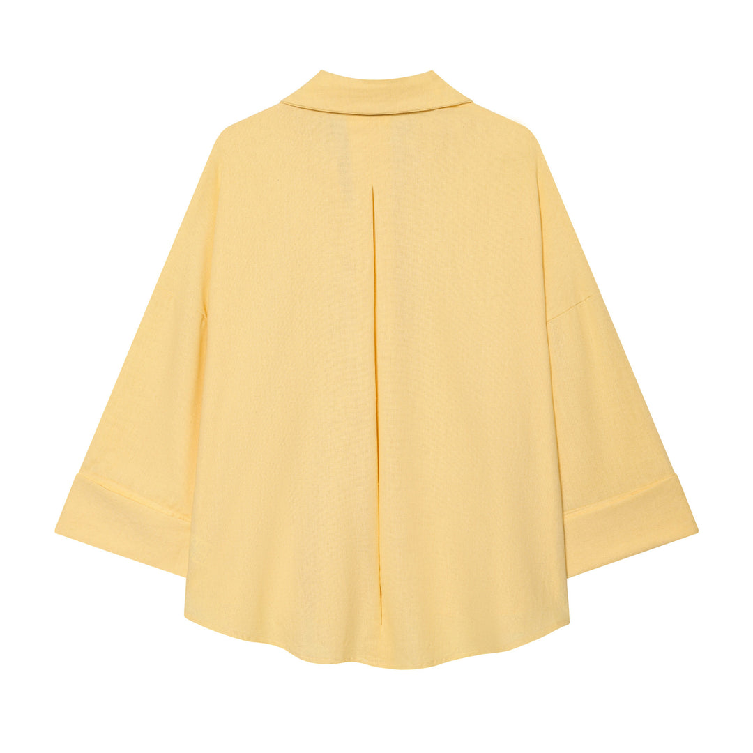 Damen Oversized Leinenbluse mit Kimonoärmeln und durchgehender Knopfleiste Nord Taschen