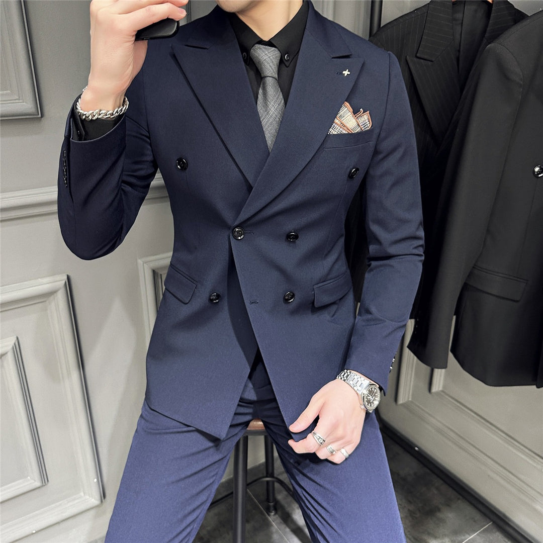 Herren Doppelreihiger Slim‑Fit Business‑Anzug mit tailliertem Sakko und schmaler Anzughose Nord Taschen