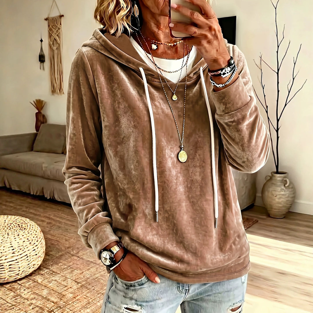 Damen Samt-Kapuzenpullover mit Relaxed-Fit und Kordelzug Nord Taschen