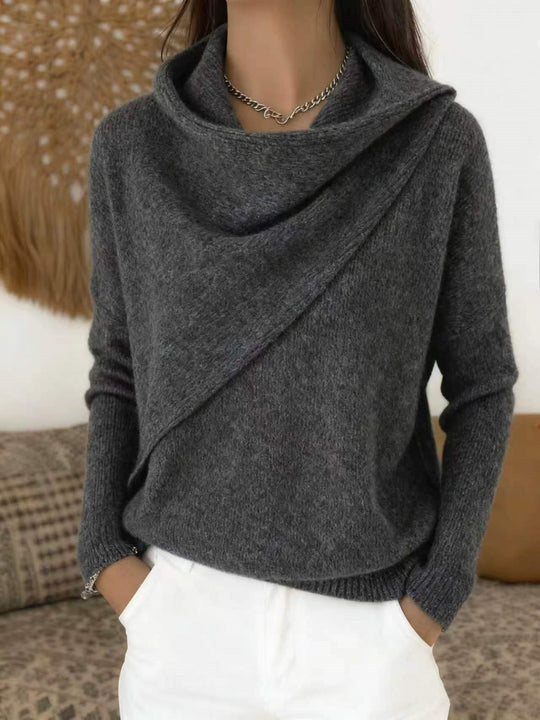 Damen Asymmetrischer Grobstrick-Pullover mit Schalkragen Nord Taschen