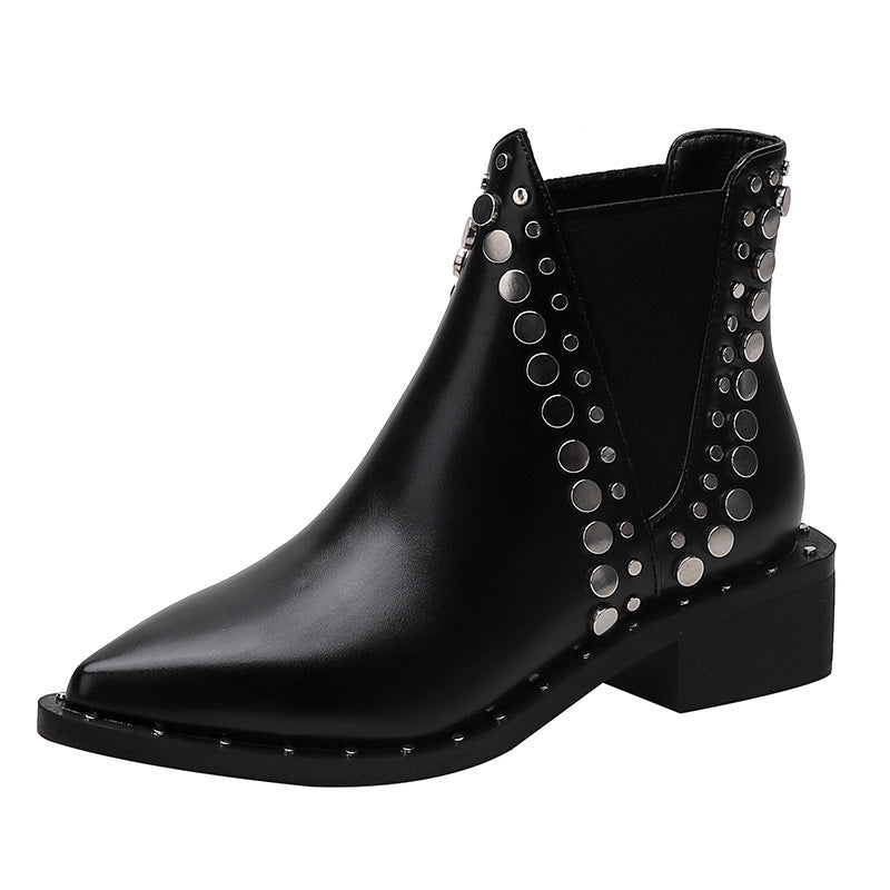 Damen Western-inspirierte Kurzschaft-Ankle-Boots mit spitzer Zehenpartie und Nietenbesatz Nord Taschen
