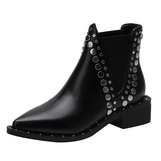 Damen Western-inspirierte Kurzschaft-Ankle-Boots mit spitzer Zehenpartie und Nietenbesatz Nord Taschen