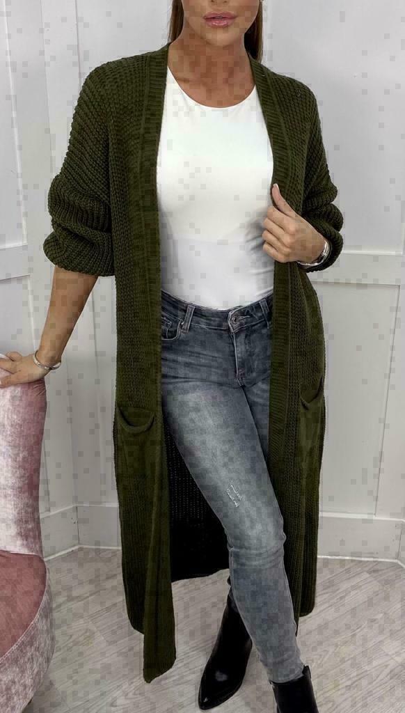 Damen Langer Strickmantel mit großzügigen Taschen