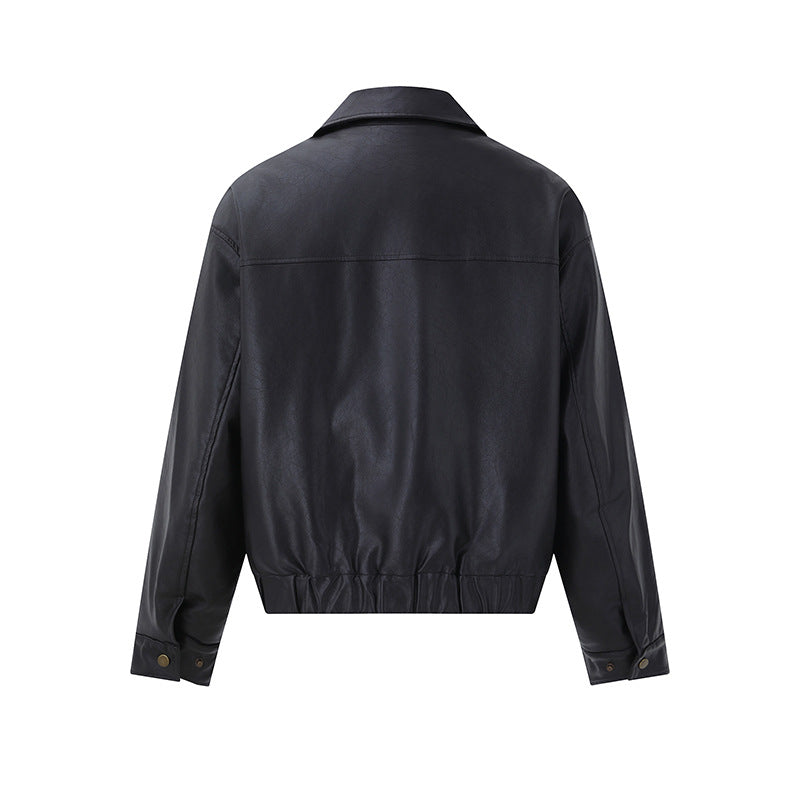 Herren Kurzer Boxy-Lederblouson mit Pattentaschen und elastischem Bund Nord Taschen