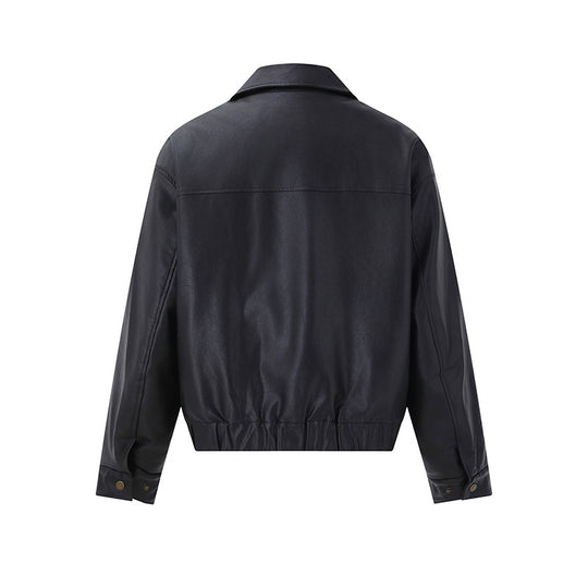 Herren Kurzer Boxy-Lederblouson mit Pattentaschen und elastischem Bund Nord Taschen