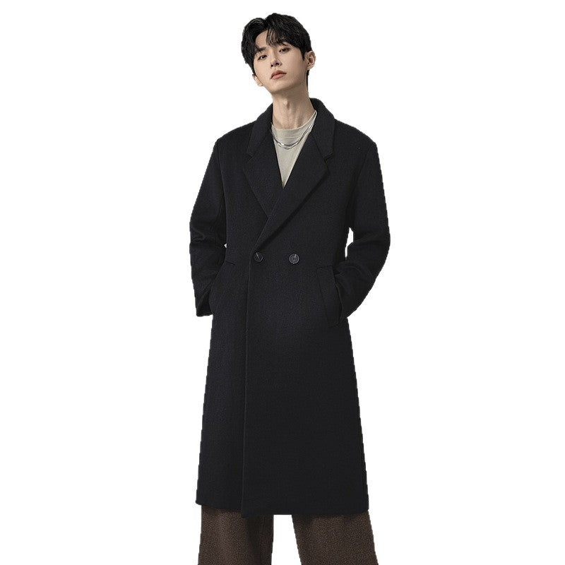 Herren Eleganter langer Wollmix-Mantel mit fallendem Schalkragen und cleanem Einreiher Nord Taschen