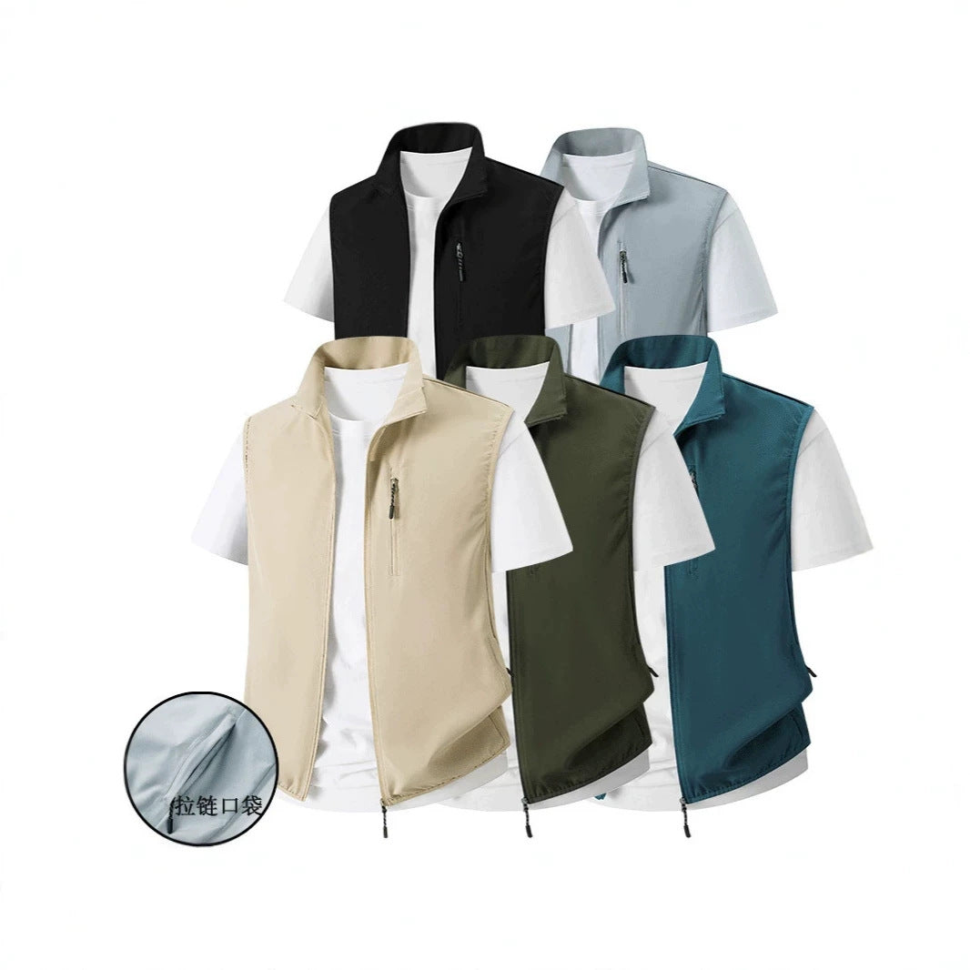 Herren Leichte Softshell-Utility-Weste mit Stehkragen, wasserabweisender Außenlage und Reißverschlusstaschen Nord Taschen