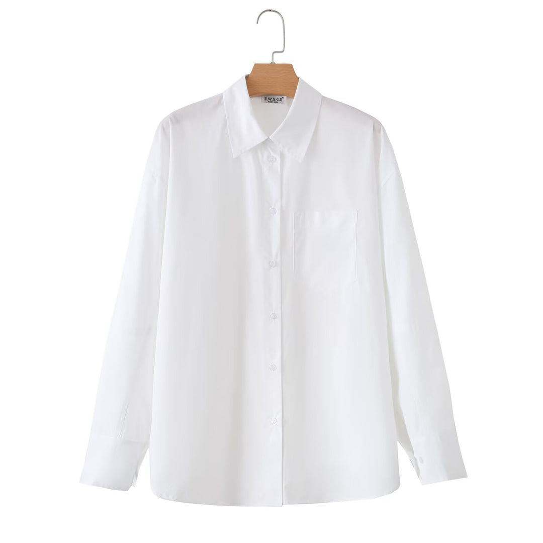 Damen Oversize-Basics-Bluse mit kastiger Silhouette, Hemdkragen und Brusttasche Nord Taschen