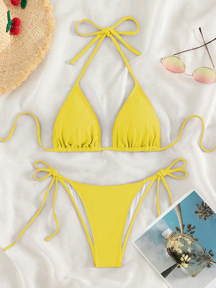Damen Triangel-Bikini mit verstellbaren BindNord Taschenändern und hohem Beinausschnitt