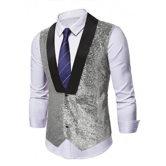 Herren Glamourweste mit Pailletten, Schalkragen und tailliertem Schnitt Nord Taschen