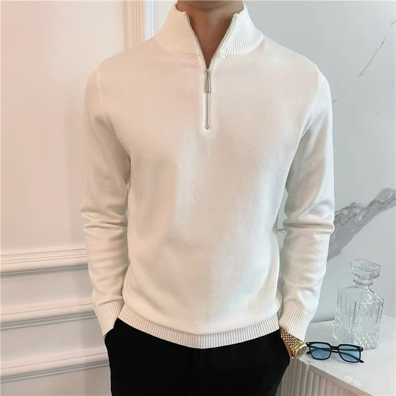 Herren Feiner Halbzip-Strickpullover mit Stehkragen und gerippten Bündchen Nord Taschen
