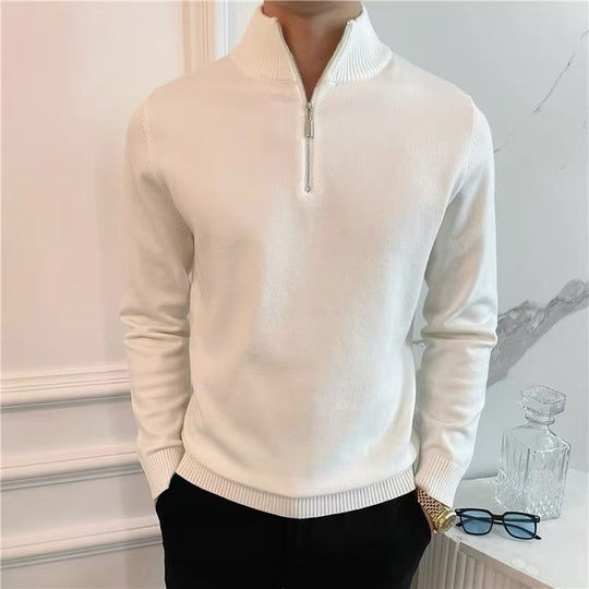 Herren Feiner Halbzip-Strickpullover mit Stehkragen und gerippten Bündchen Nord Taschen
