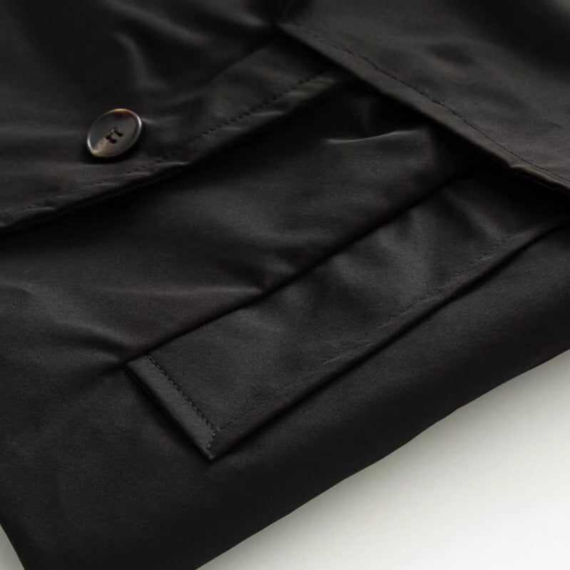 Damen Kurz geschnittener Cropped-Trenchcoat mit doppelreihiger Knopfleiste und Schulterklappen Nord Taschen