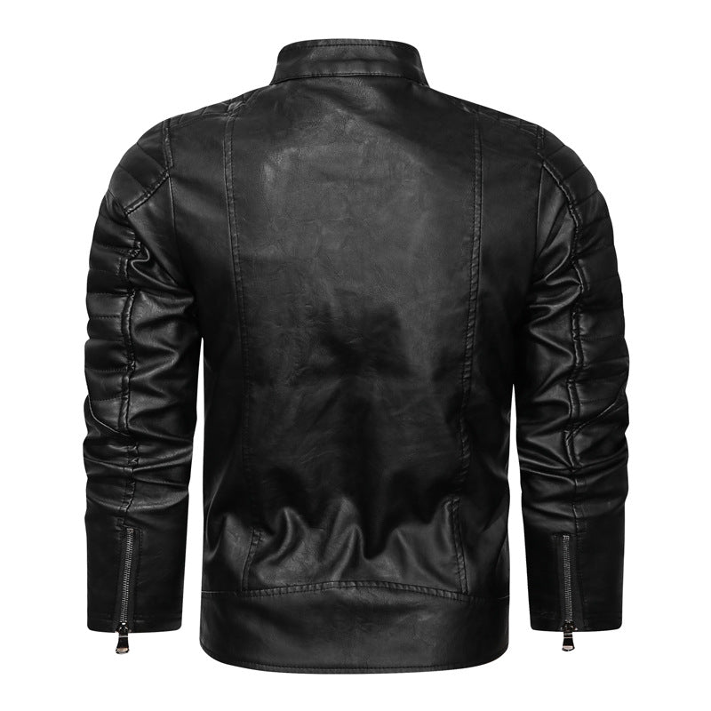 Herren Lederimitat-Bikerjacke im Vintage-Look mit Stehkragen, Ziernähten und Mehrfach-Reißverschlusstaschen Nord Taschen