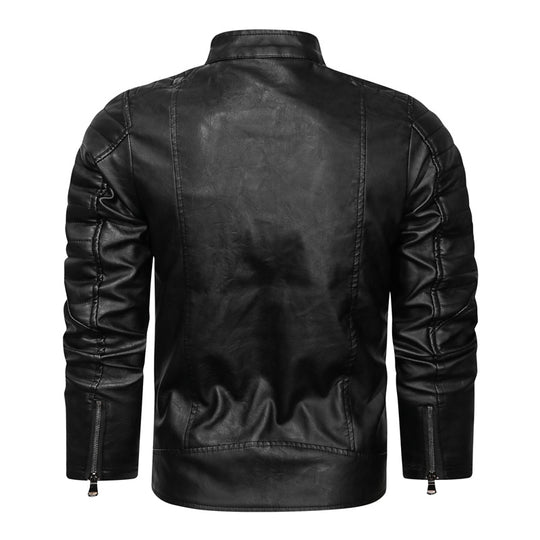 Herren Lederimitat-Bikerjacke im Vintage-Look mit Stehkragen, Ziernähten und Mehrfach-Reißverschlusstaschen Nord Taschen