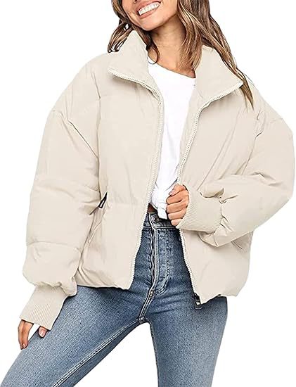 Damen Kurz geschnittene Stepp-Winterjacke mit Stehkragen, Reißverschluss und Rippbündchen Nord Taschen