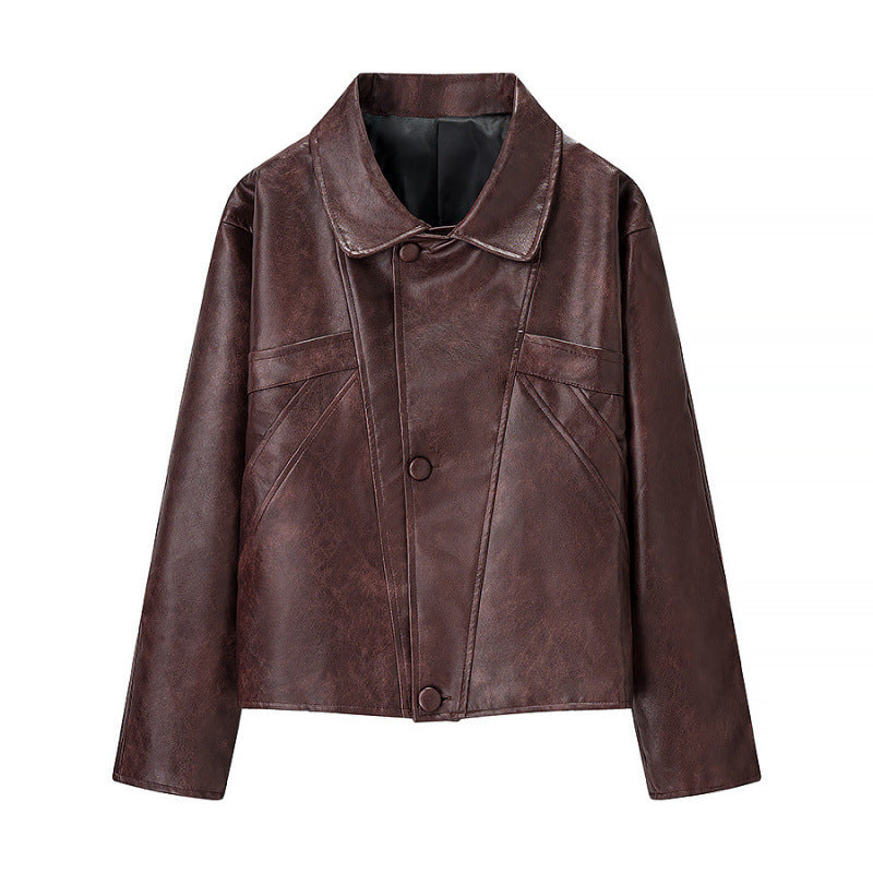 Damen Kurzjacke aus Kunstleder im Boxy‑Cut mit dekorativen Nahtdetails Nord Taschen