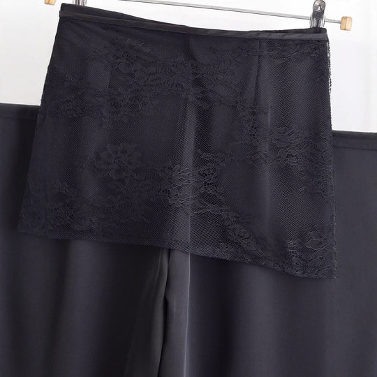 Damen weite Satinhose mit Spitzen‑Überwurf und Bindegürtel Nord Taschen