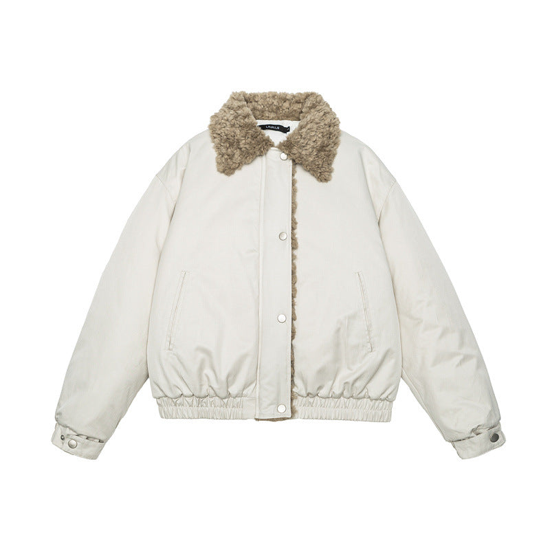 Damen Kurz geschnittene Teddy-gefütterte Blousonjacke mit Webpelzkragen Nord Taschen