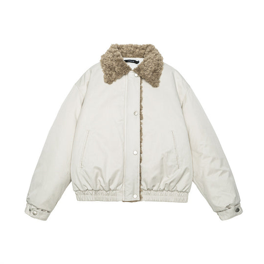 Damen Kurz geschnittene Teddy-gefütterte Blousonjacke mit Webpelzkragen Nord Taschen