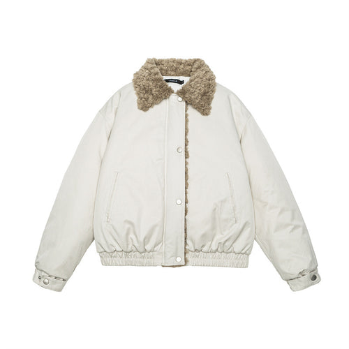 Damen Kurz geschnittene Teddy-gefütterte Blousonjacke mit Webpelzkragen Nord Taschen