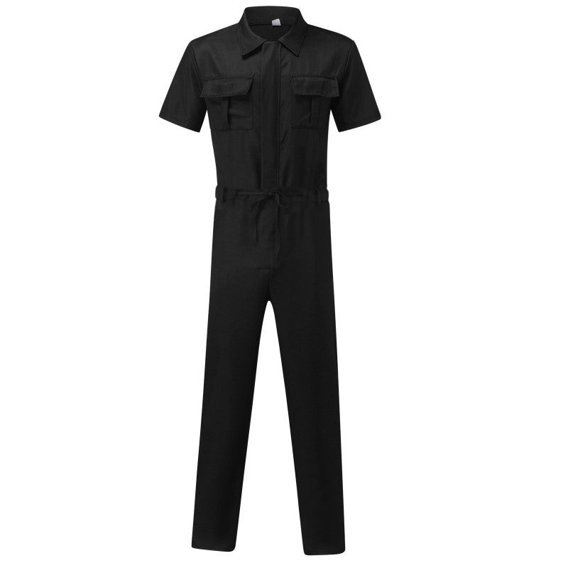 Herren nan Kurzarm-Arbeits-Overall mit Taillengürtel und Brusttaschen