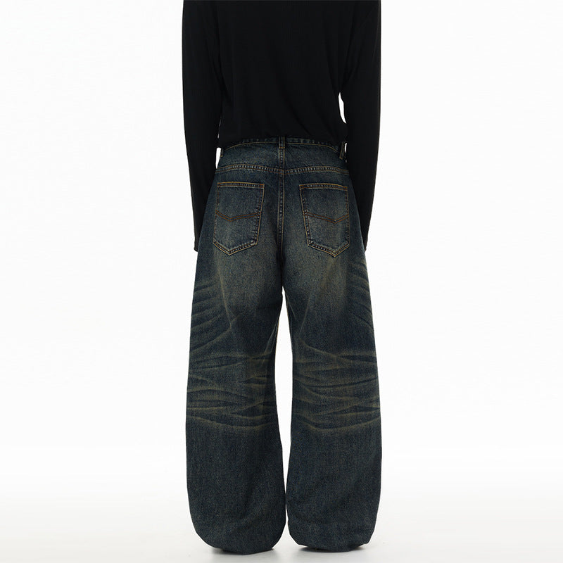 Herren Ultraweite Bodenlange Denim-Palazzohose im Marlene-Baggy-Stil mit tiefem Schritt Nord Taschen
