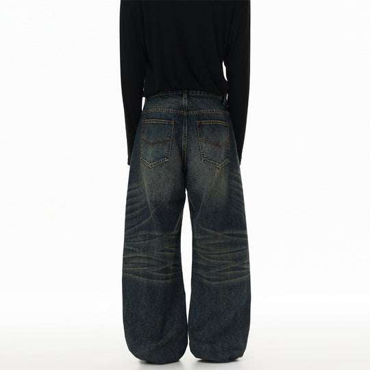 Herren Ultraweite Bodenlange Denim-Palazzohose im Marlene-Baggy-Stil mit tiefem Schritt Nord Taschen