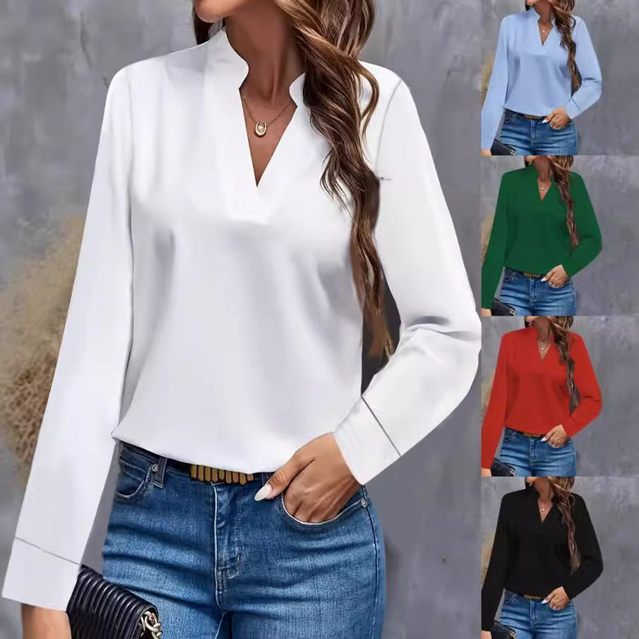 Damen Bluse mit Stehkragen und langen Ärmeln - Arvani