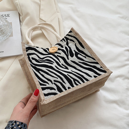 Damen Jute-Tasche mit modernem Zebra-Design und naturbelassenem Anstrich Nord Taschen