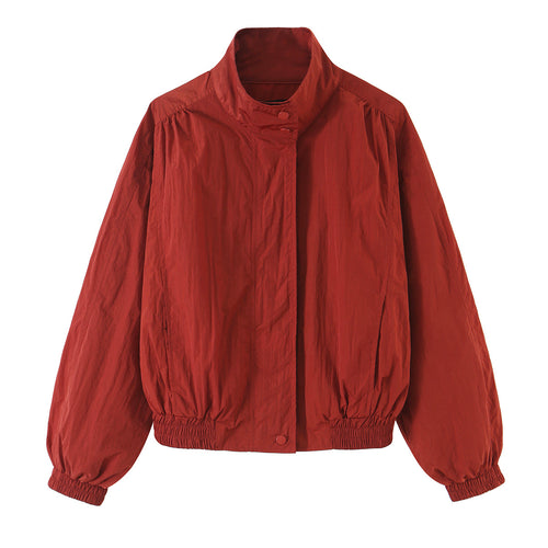 Damen Leichte Cropped Windjacke mit Stehkragen und elastischem Saum Nord Taschen