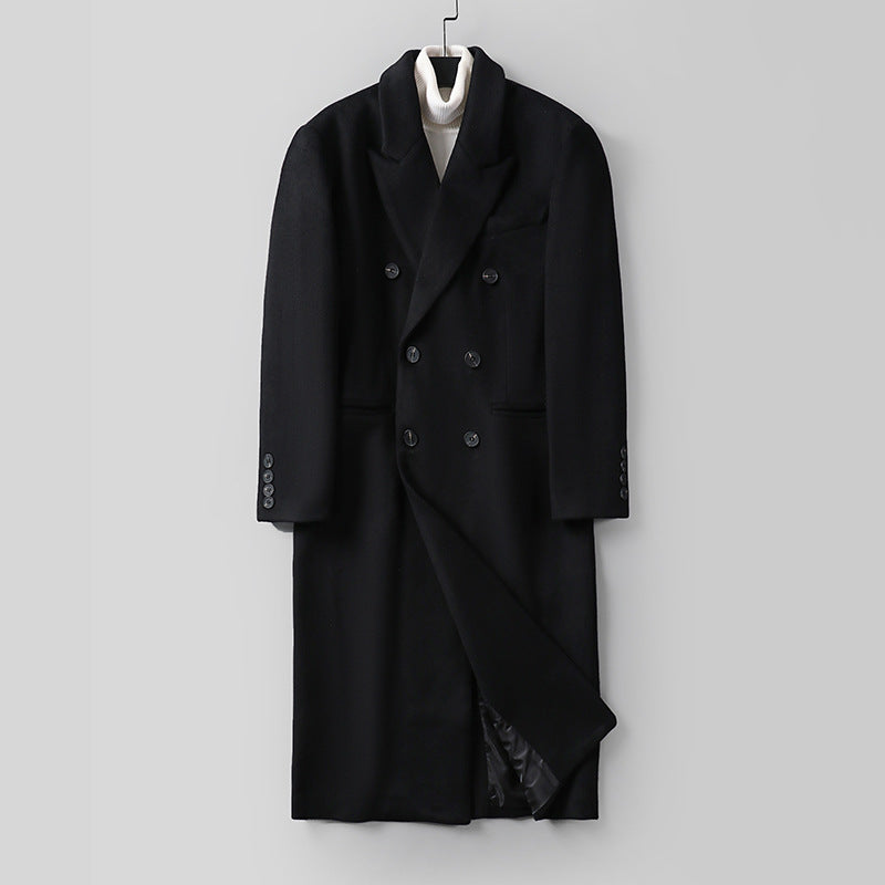 Herren Klassischer Doppelreiher-Longcoat aus Wollmischung mit Schalkragen und feiner Innenfutterverarbeitung Nord Taschen
