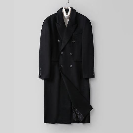 Herren Klassischer Doppelreiher-Longcoat aus Wollmischung mit Schalkragen und feiner Innenfutterverarbeitung Nord Taschen