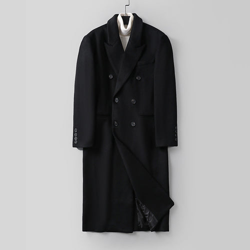Herren Klassischer Doppelreiher-Longcoat aus Wollmischung mit Schalkragen und feiner Innenfutterverarbeitung Nord Taschen