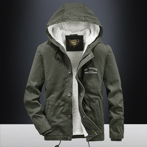 Herren Canvas-Kapuzenjacke mit durchgehendem Teddyfutter, Zwei-Wege-Reißverschluss und Kordzugsaum Nord Taschen